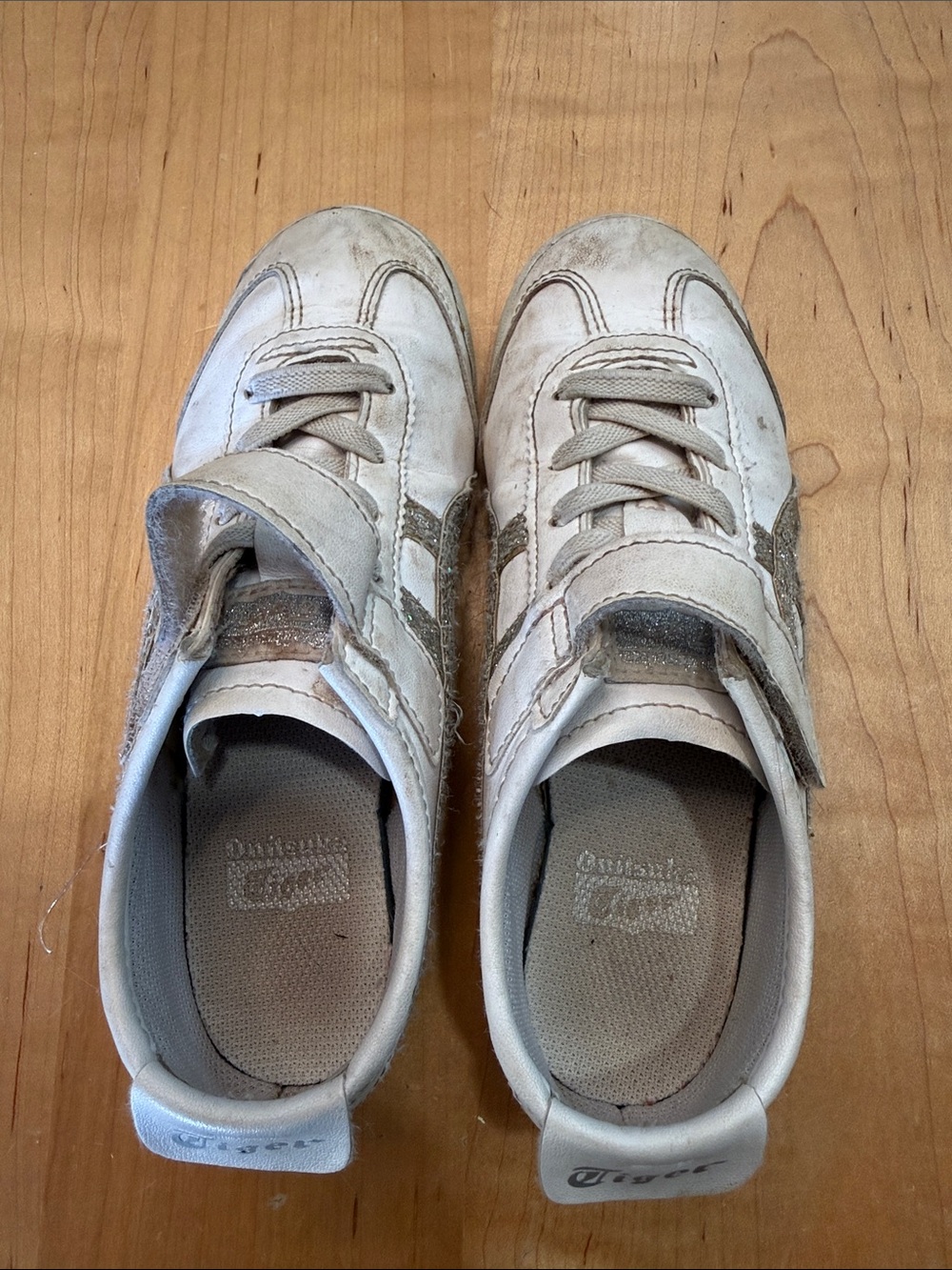 Onitsuka Tiger by Asics Kids White and Tan Velcro Sneakers